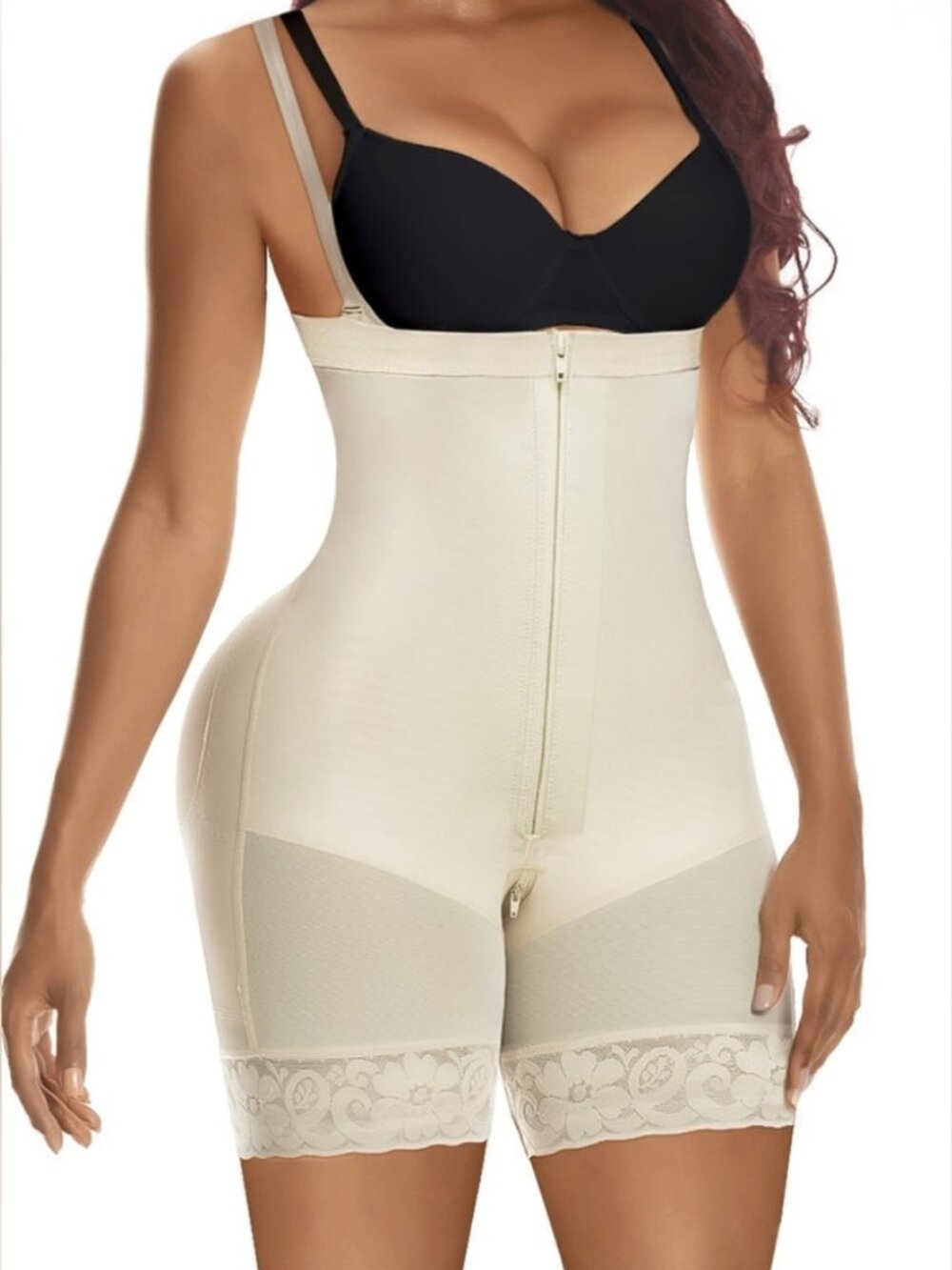 NWT Yianna Women Beige Body Shapewear Faja Bodysuit Zipper Booty Lift 2XL